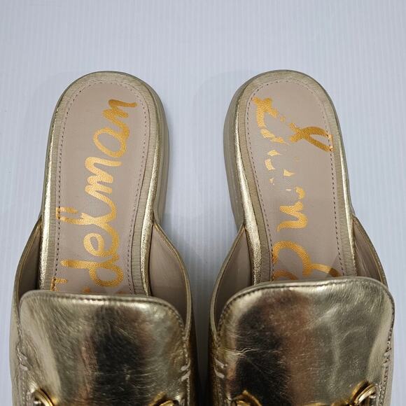 NEW Sam Edelman Kira Mule Women 10.5 Metallic Gold Leather Horsebit Flat Loafer - Picture 6 of 12